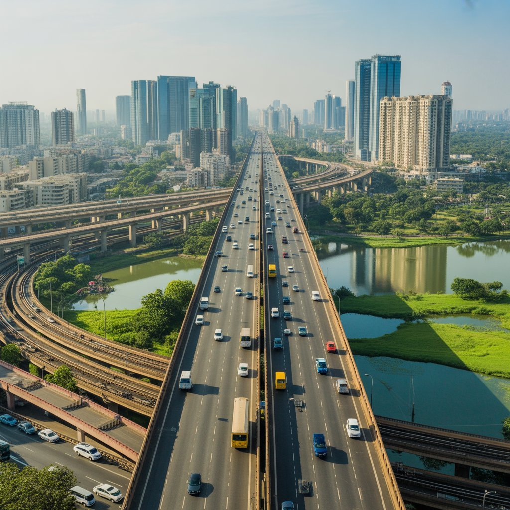 a photograph of a sprawling aerial view